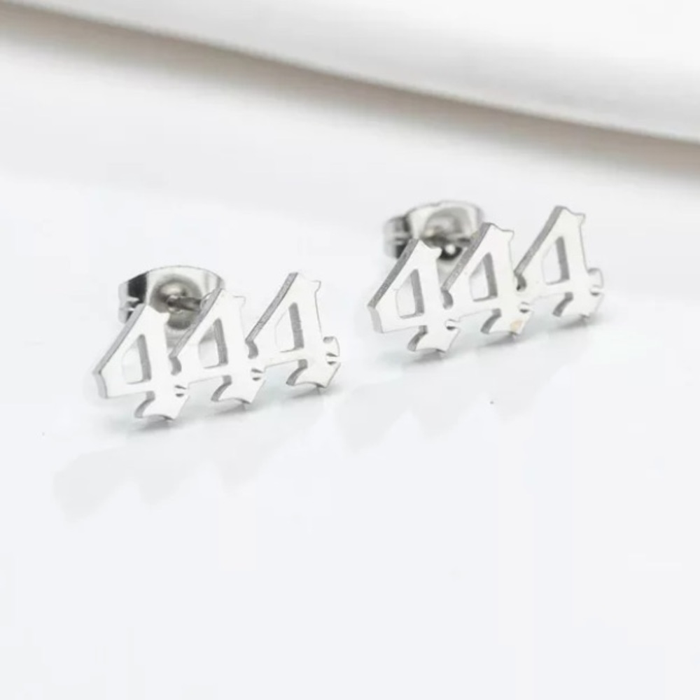 Angel numbers silver stud earrings studs earring set pair lucky numerology new - Picture 4 of 4